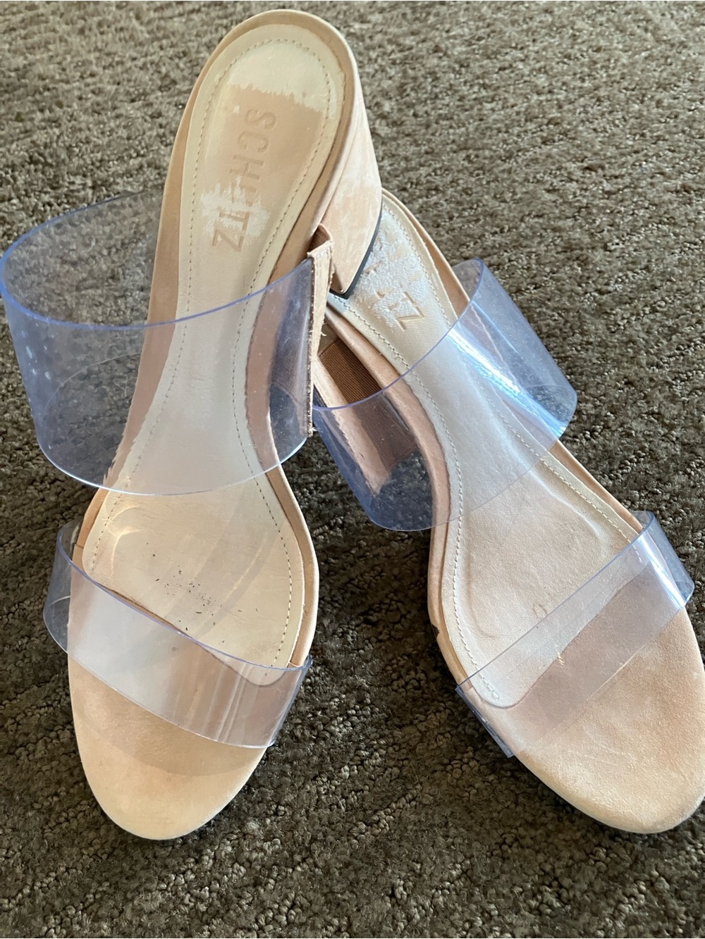 SCHUTZ Clear-strap Nude Slide Mules